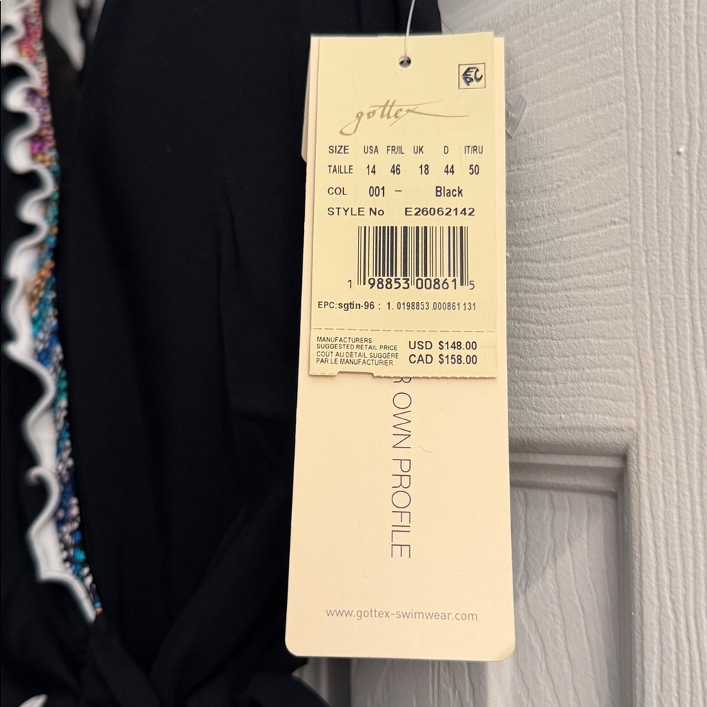NWT PROFILE BY GOTTEX LAYLA TRICOLORE V-NECK SURPLICE ONE PIECE SWIMSUIT SIZE 14 - Picture 8 of 11